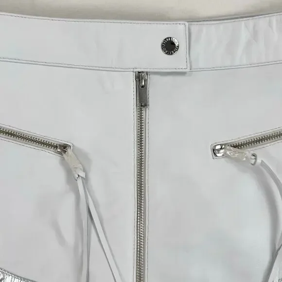 Retrofete Womens Sian Leather Zipper Mini Skirt Medium White Black Edgy - Picture 3 of 13